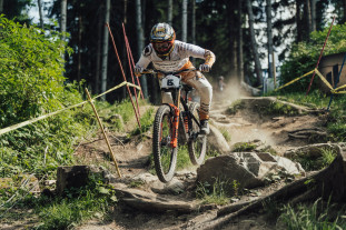 Charlie Hatton performs at UCI DH World Championships in Fort William, Scotland on August 05, 2023 Charlie Hatton performs at UCI DH World Championships in Fort William, Scotland on August 05, 2023