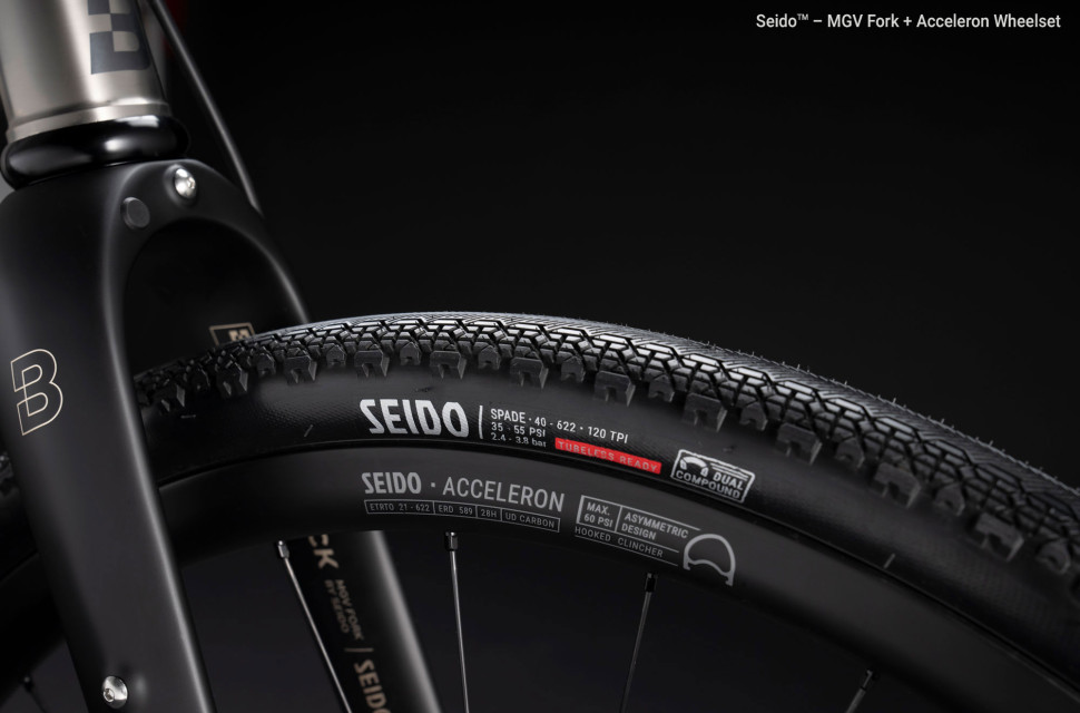 2022 SEIDO_MGV-Fork-ACCELERON-Wheelset_SPADE-Tire_webres.jpg Bombtrack enters the component race with SEIDO Components