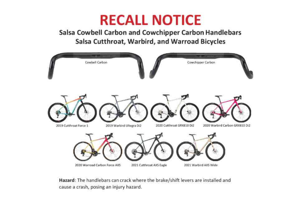 Salsa cycles recall january 2023 Salsa issues stop-ride on carbon handlebars due to safety risk